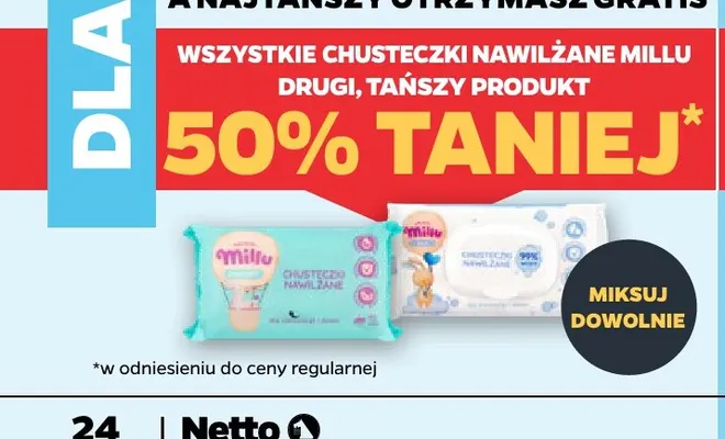 Chusteczki nawilżane Millu promocja w Netto