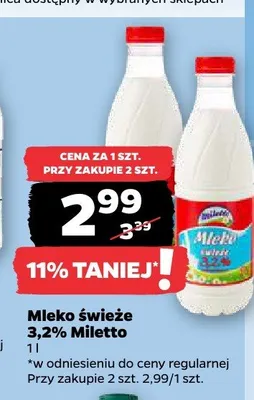 Mleko świeże 3,2% Miletto promocja w Netto