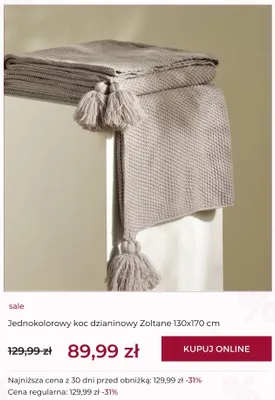 Koc dzianinowy jednokolorowy Zoltane home & you promocja w home&you