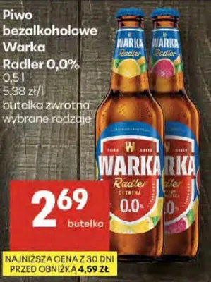 Piwo bezalkoholowe Radler butelka bezwrotna wybrane rodzaje promocja w Delikatesy Centrum