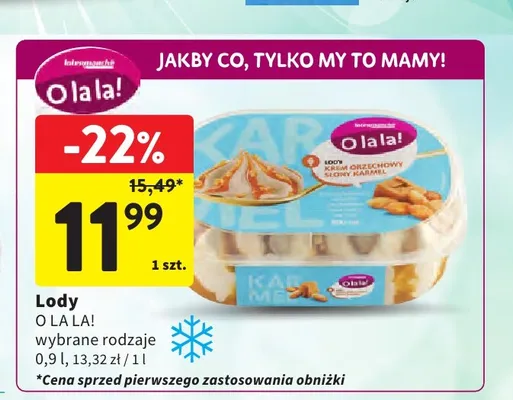 Lody krem orzechowy słony karmel O la la! promocja w Intermarche