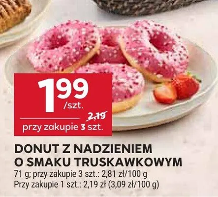 Donut z nadzieniem o smaku truskawkowym promocja w Stokrotka