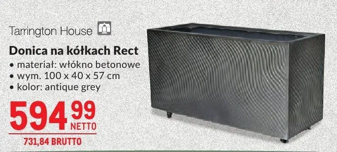 Donica na kółkach Rect materiał: drewno betonowe wym. 100 x 40 x 57 cm kolor: antique grey promocja w Makro