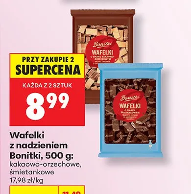 Wafelki z nadzieniem kakaowo-orzechowym Bonitki promocja w Biedronka
