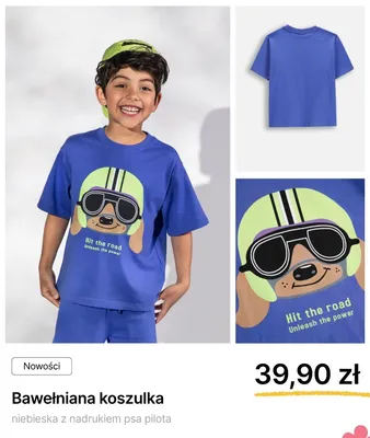 Koszulka bawełniana Coccodrillo niebieska z nadrukiem psa pilota promocja w Coccodrillo
