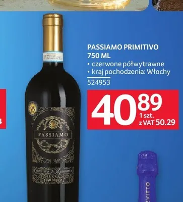 Wino Passiamo Primitivo czerwone półwytrawne promocja w Selgros