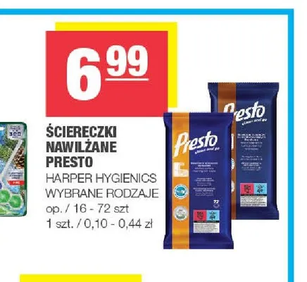 Ściereczki nawilżane Presto promocja w SPAR