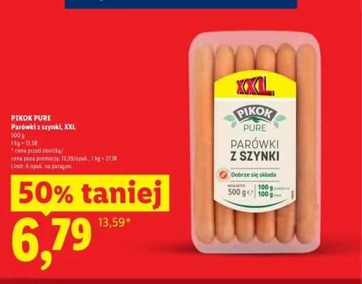 Parówki z szynki Pikok Pure XXL promocja w Lidl