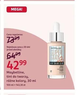 Tint do twarzy Maybelline Super Stay 24H Skin Tint promocja w Rossmann