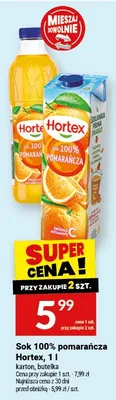 Sok 100% pomarańcza Hortex, 1 l promocja w Twój Market