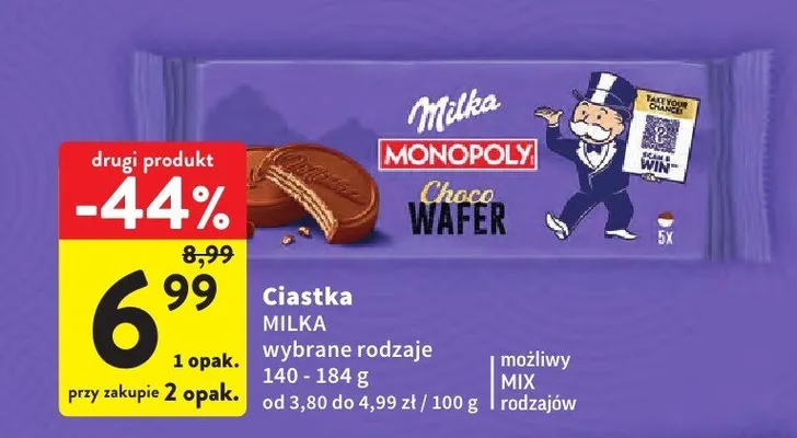 Ciastka Milka Choco Wafer wybrane rodzaje promocja w Intermarche
