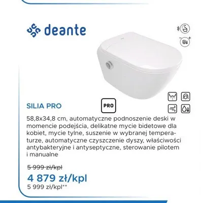 Toaleta myjąca Deante Silia Pro promocja w Blu Salony Łazienek
