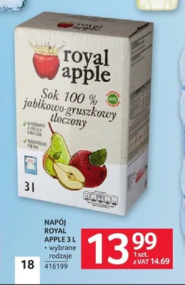 Sok jabłkowo-gruszkowy tłoczony Royal Apple promocja w Selgros