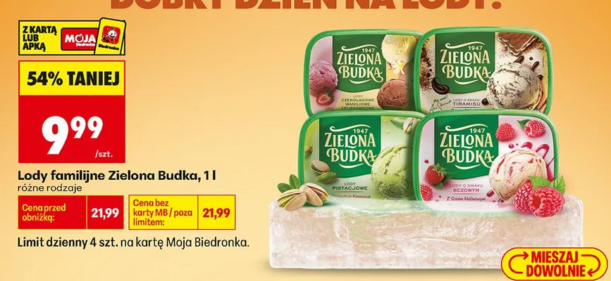 Lody familijne Zielona Budka czekoladowe waniliowe truskawkowe promocja w Biedronka