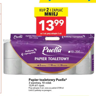 Papier toaletowy Puella 3 warstwy 10-pak promocja w LEWIATAN