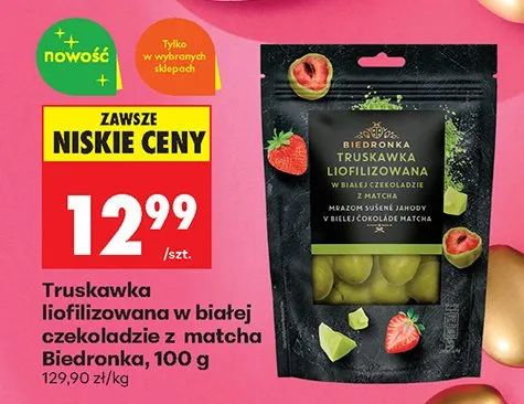 Truskawka liofilizowana w białej czekoladzie z matcha promocja w Biedronka