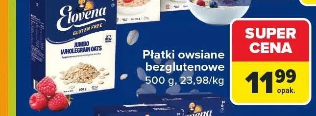 Płatki owsiane bezglutenowe Elovena promocja w Carrefour Market