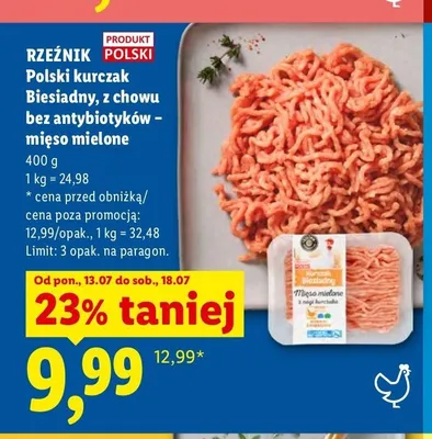 Polski kurczak Biesiadny z chowu bez antybiotyków - mięso mielone Rzeźnik promocja w Lidl