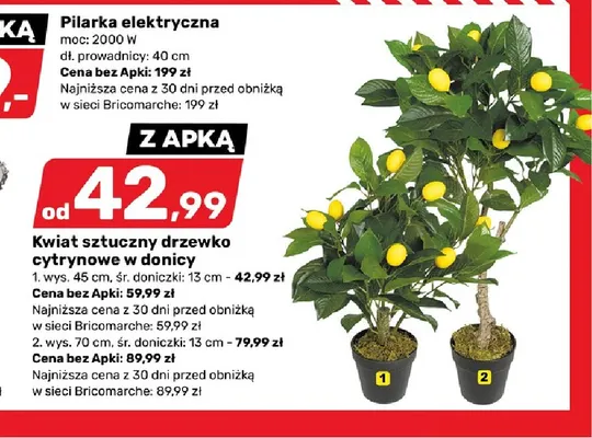 Kwiat sztuczny drzewko cytrynowe w donicy promocja w Bricomarche