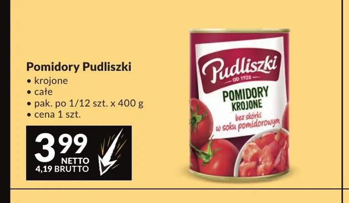 Pomidory całe Pudliszki promocja w Makro