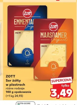 Ser żółty w plastrach Zott Emmental Original promocja w Kaufland