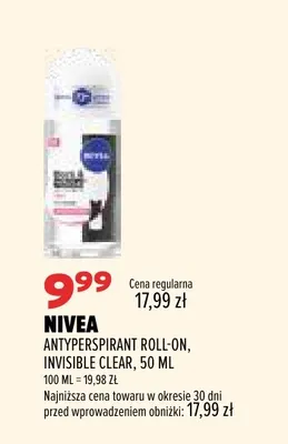Antyperspirant roll-on Invisible Clear Nivea promocja w Drogerie Natura