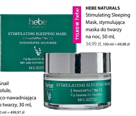 Maska do twarzy na noc Hebe Naturals Stimulating Sleeping Mask stymulująca promocja w Hebe