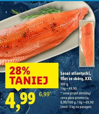 Łosoś atlantycki, filet ze skórą, XXL promocja w Lidl