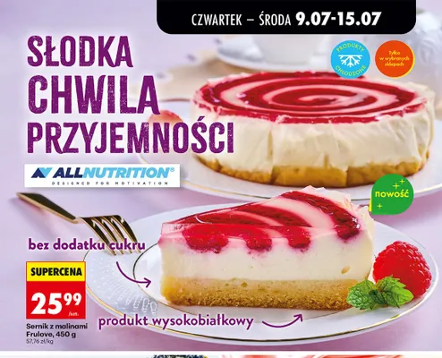 Sernik z malinami Frulove ALLNUTRITION promocja w Biedronka