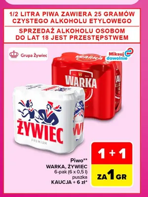 Piwo Warka 6-pak 500 ml promocja w Carrefour