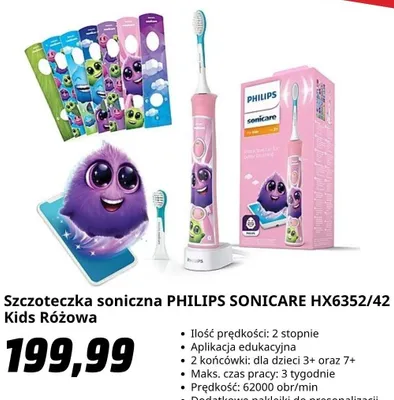 Szczoteczka soniczna PHILIPS SONICARE HX6352/42 Kids Różowa promocja w Media Markt