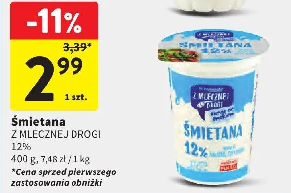 Śmietana z mlecznej drogi 12% promocja w Intermarche