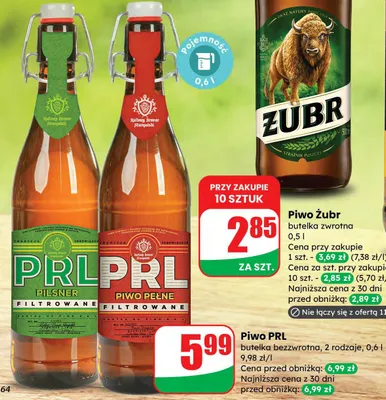 Piwo Żubr butelka zwrotna promocja w Dino