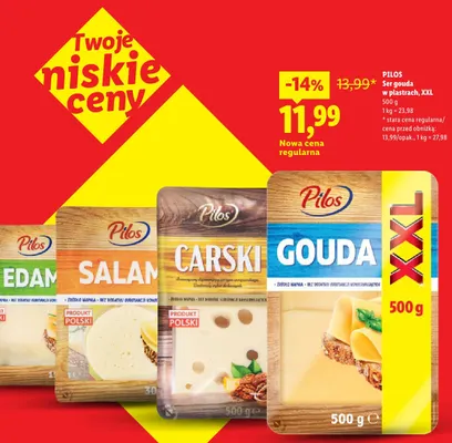 Ser edam w plastrach Pilos promocja w Lidl