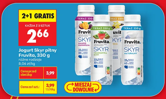 Jogurt pitny Skyr Fruvita naturalny promocja w Biedronka
