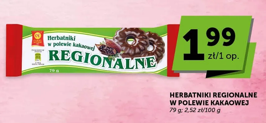 Herbatniki Regionalne w polewie kakaowej Cukry Nyskie promocja w Euro Sklep