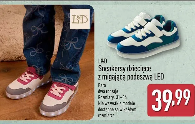 Sneakersy dziecięce z migającą podeszwą LED promocja w Aldi