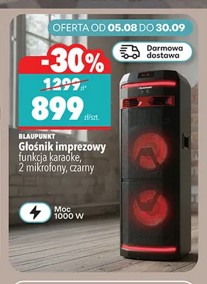 Głośnik imprezowy funkcja karaoke 2 mikrofony czarny Blaupunkt promocja w Biedronka