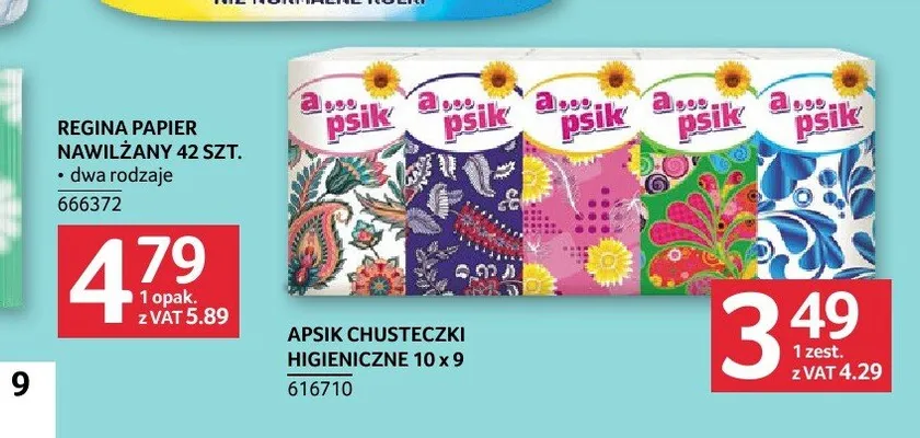 Chusteczki higieniczne Apsik 10-pak promocja w Selgros