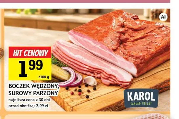 Boczek wędzony surowy parzony Karol promocja w Gram Market