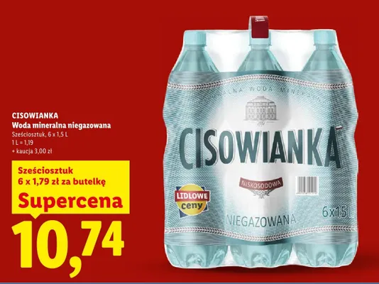 Woda mineralna niegazowana Cisowianka 6-pak promocja w Lidl