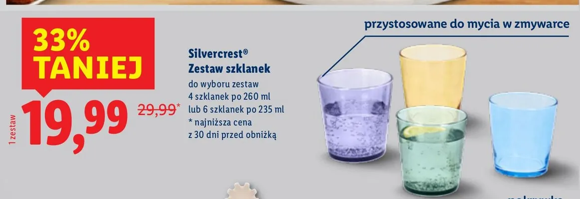 Zestaw szklanek do wyboru zestaw 4 szklanek po 260 ml lub 6 szklanek po 235 ml promocja w Lidl