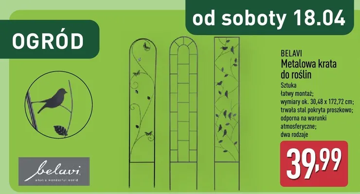 Metalowa krata do roślin promocja w Aldi