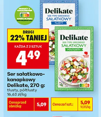 Ser sałatkowo-kanapkowy Delikate tłusty promocja w Biedronka