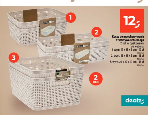 Kosze do przechowywania z tworzywa sztucznego 2-pak 24x19x10 cm Storage Solutions promocja w Dealz