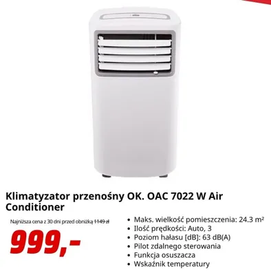Klimatyzator przenośny OK. OAC 7022W promocja w Media Markt