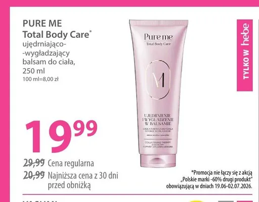 Balsam do ciała ujędrniająco-wygładzający Pure Me Total Body Care promocja w Hebe