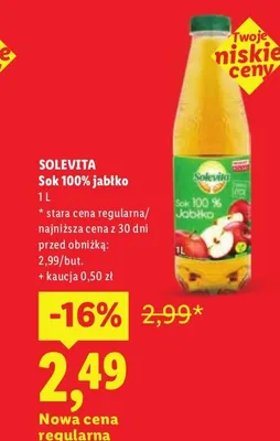 Sok jabłkowy 100% Solevita promocja w Lidl
