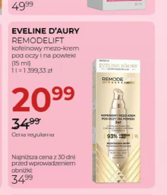 Kofeinowy mezo-krem pod oczy i na powieki Eveline D'Aury Remodelift promocja w Drogerie Jawa