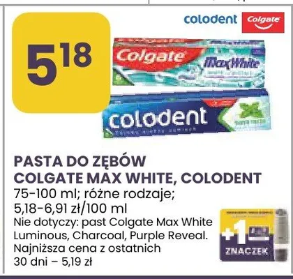 Pasta do zębów Colgate Max White, Colodent różne rodzaje promocja w Stokrotka